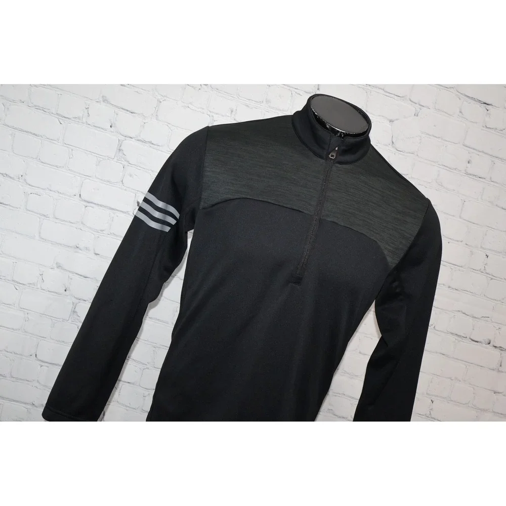 Adidas Golf 1/4Zip Pullover Shirt Mens Small Black Reflective Stripes Mock Neck